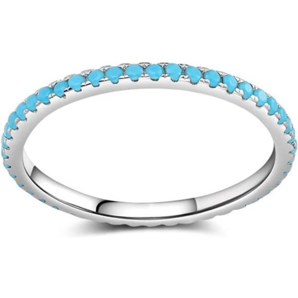 Turquoise Stackable Ring for Women Boho Blue Stone Knuckle Band Statement Jewelr